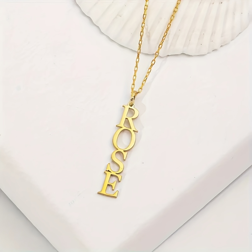 Custom Stainless Steel Vertical Letter Name Pendant Necklace